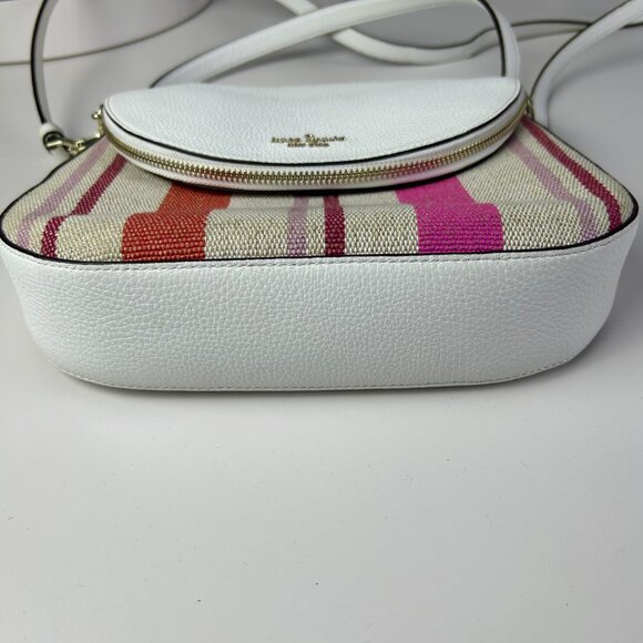 Kate Spade New York White Detachable Strap Leila Striped Canvas Shoulder Bag - Picture 6 of 16